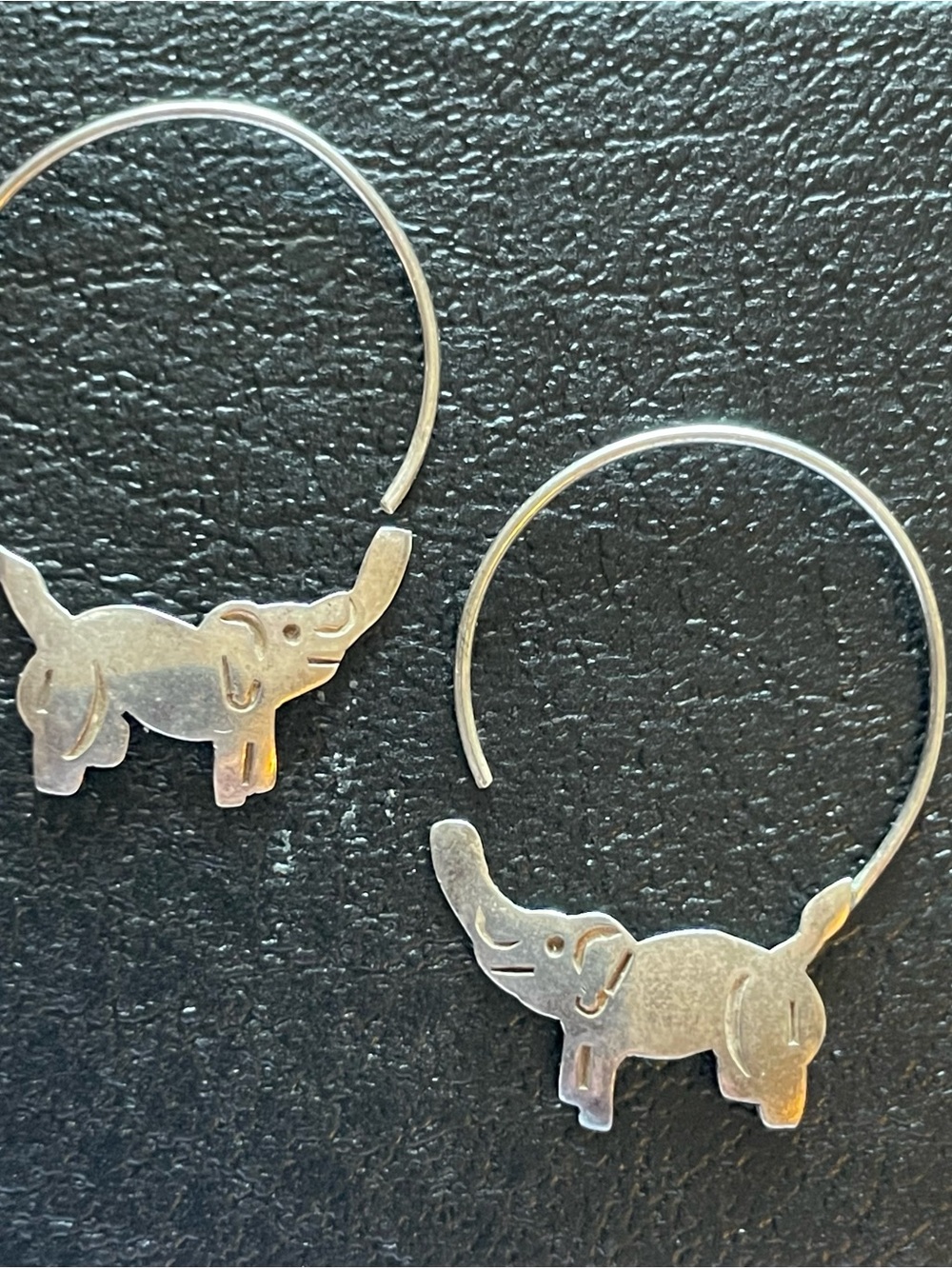 Vintage Sterling 925 Elephant Hoop Earrings signed